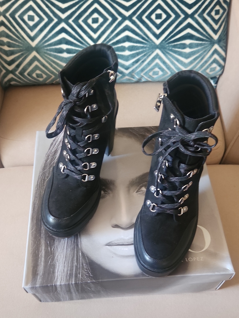 Jennifer Lopez Black Lace-Up Platform Ankle Boots